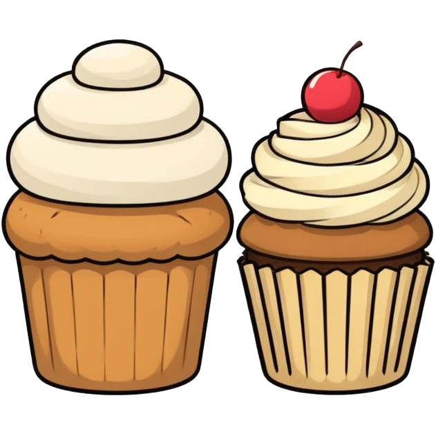 Minimalistic flat vector icon, iOS style, thin black contour on white background. Bread loaf and cupcake side by side. Clean, no text, no shadows
 emoji