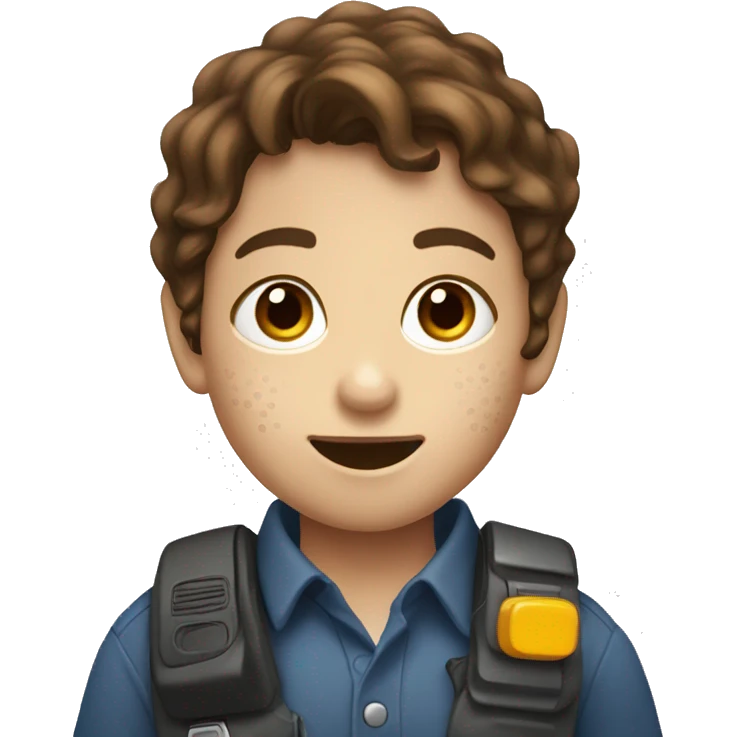 Child with brown hair and freckles and walkie talkie emoji