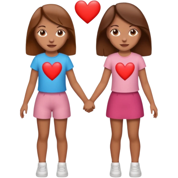make two girls holding hands with hearts. make them seductive to each other. both brown hair. less clothes more body emoji