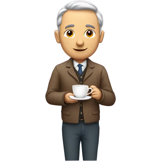 man standing holding a tea cup emoji