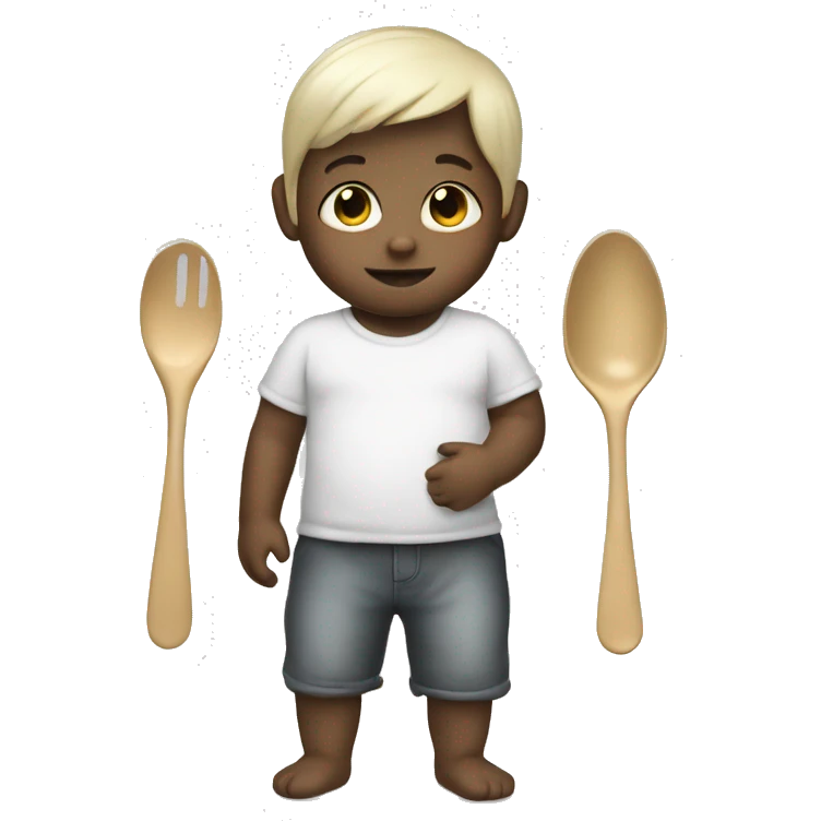 Cute Baby carries spoon with White skin and Straight hair  emoji