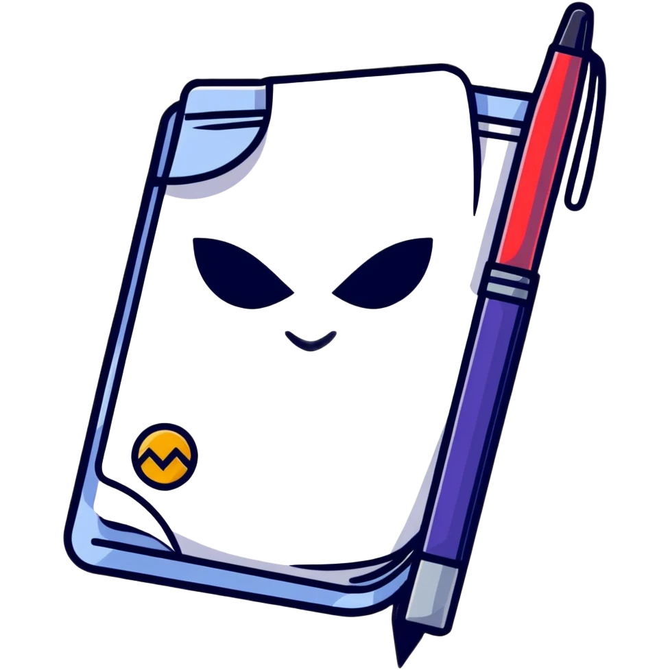 Geometric shape with layered icons: brush, mask, note, and pen – artistry in all forms emoji