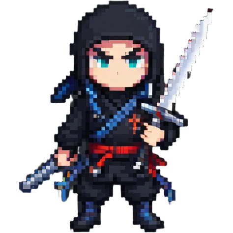 Pixel art anime ninja character with sword emoji