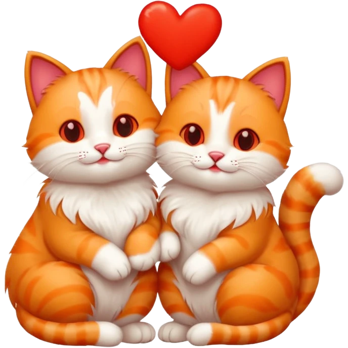 two happy cats in love surrounded by hearts emoji