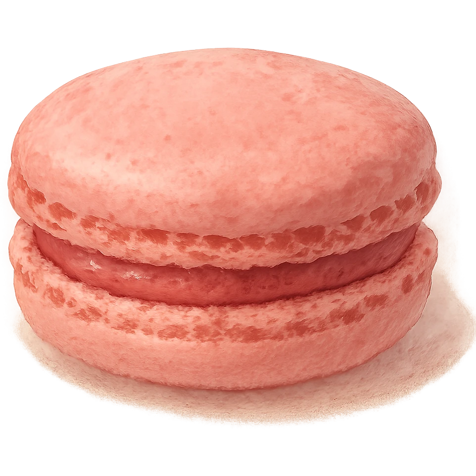realistic pink macaron, soft painterly textures, appetizing and delicate emoji
