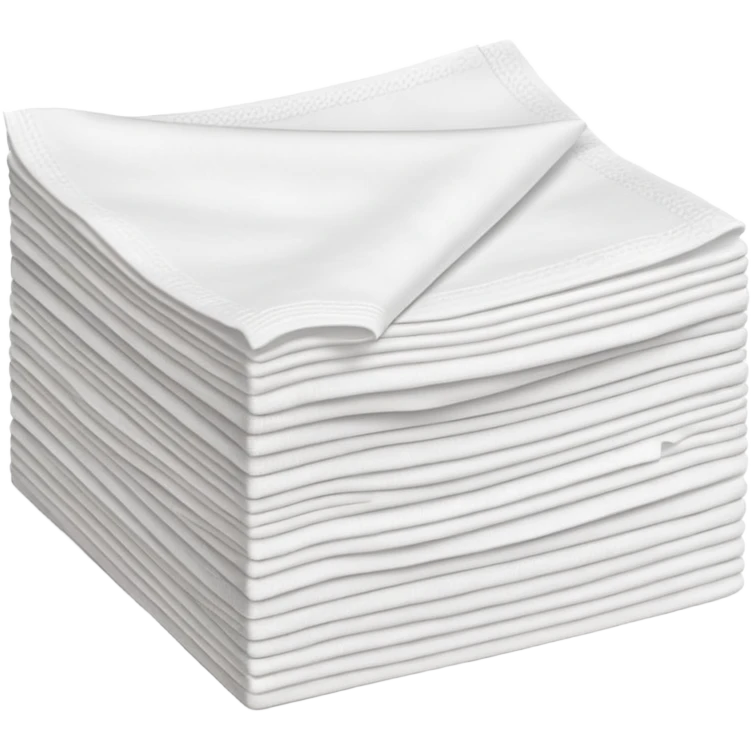 neat stack of soft white paper napkins, square or rectangular, slightly textured edges, faint embossed border, top napkin slightly lifted or curled to suggest flexibility, soft lighting, subtle shadows, emoji scale emoji