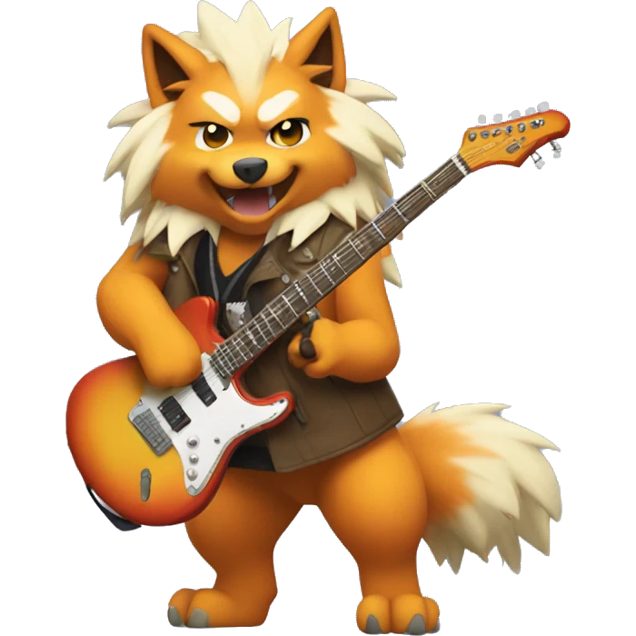 Arcanine holding an electric guitar emoji
