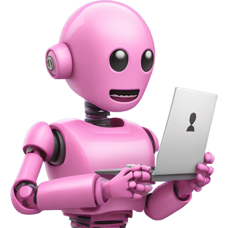 human-like pink robot carrying email icon in hands emoji