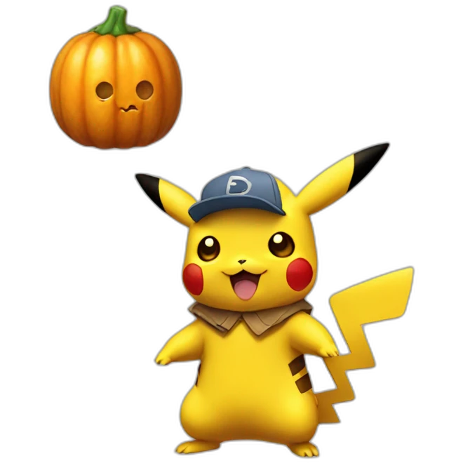 Pikachu holding a chumpkin emoji