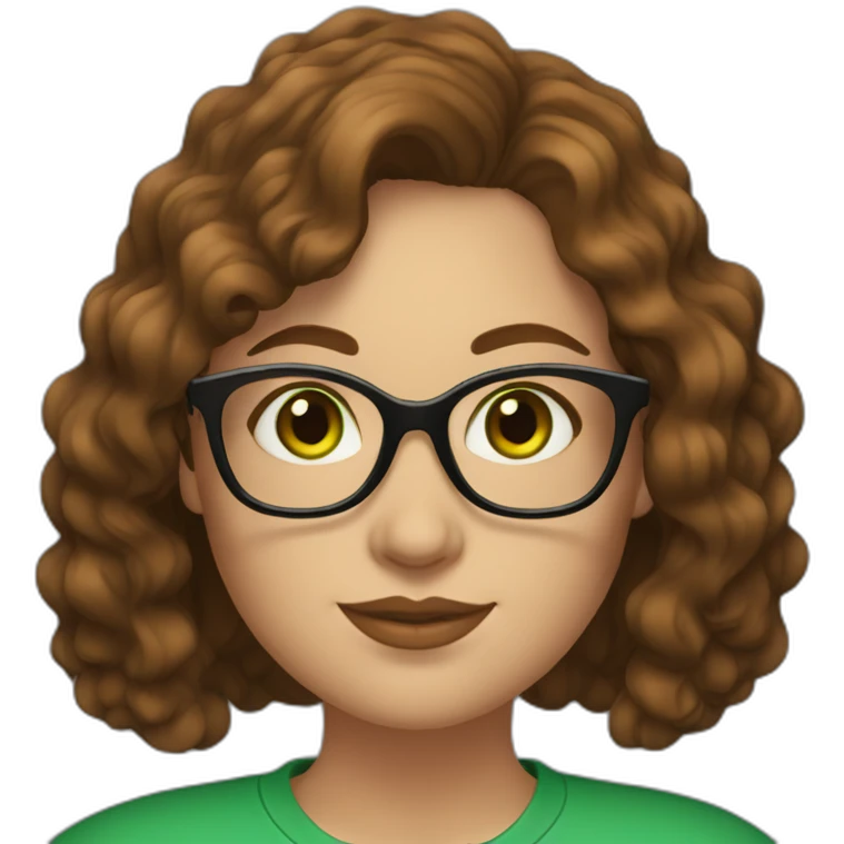 curvy-woman-with-wavy-brown-hair-square-glasses-green-eyes emoji