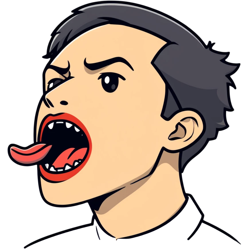 Person demonstrating mewing technique, side profile with visible jawline, tongue positioned on roof of mouth emoji