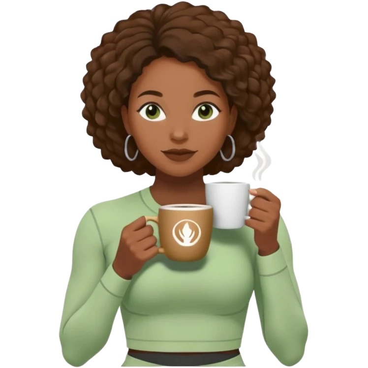 A black woman drinking a coffee dressed in a Lululemon co-ord green fit emoji