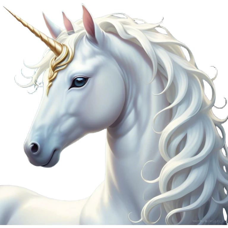 Beautiful and Majestic White Unicorn Portrait Emoji, Head and body exuding serene brilliance with a luminous, flowing mane and a gracefully spiraled horn, eyes gently closed in peaceful reverie, Simplified yet exquisitely enchanting features, highly detailed, glowing with a soft, celestial light, high shine, serene and utterly majestic, stylized with an air of timeless fantasy, soft glowing outline, capturing the essence of a beautiful and majestic white unicorn that embodies the pure magic of legend! emoji