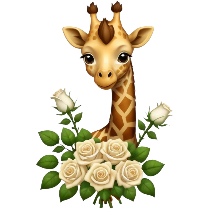 Giraffe with a bouquet of white roses  emoji