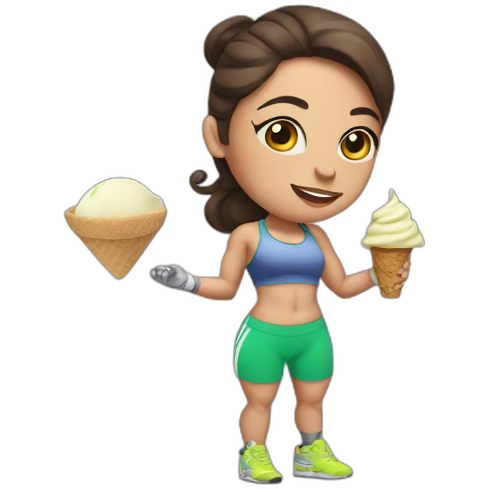 Cute brunette female weight lifter with tattoos and a pista hop ice cream emoji