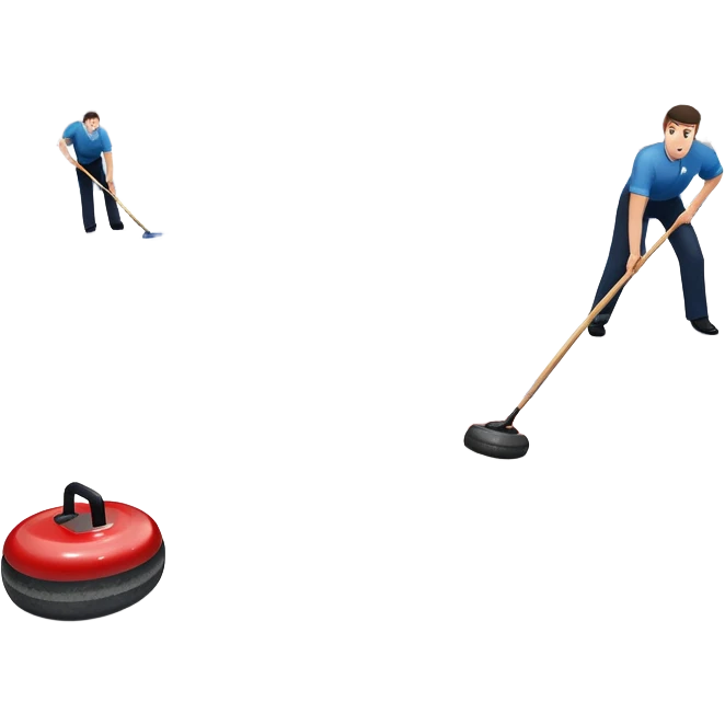 An icon showing a curling match on an indoor ice stadium, with a polished curling stone gliding toward the target and players sweeping. Spectators watch from stands, and flags hang above the rink. Transparent background highlights strategy and focus in the sport of curling. emoji
