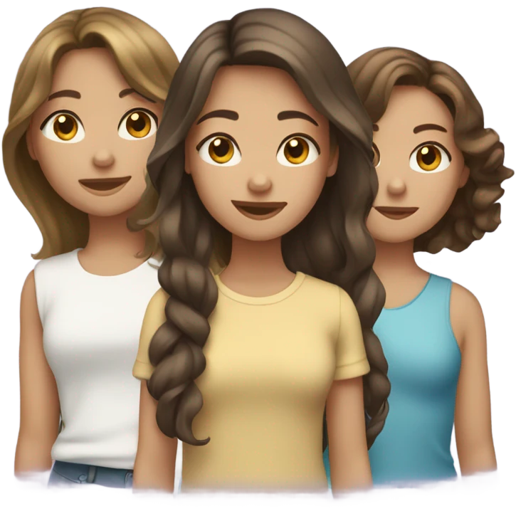 3 girls friend, one with short hair brown, another long hair and another long hair weavy emoji