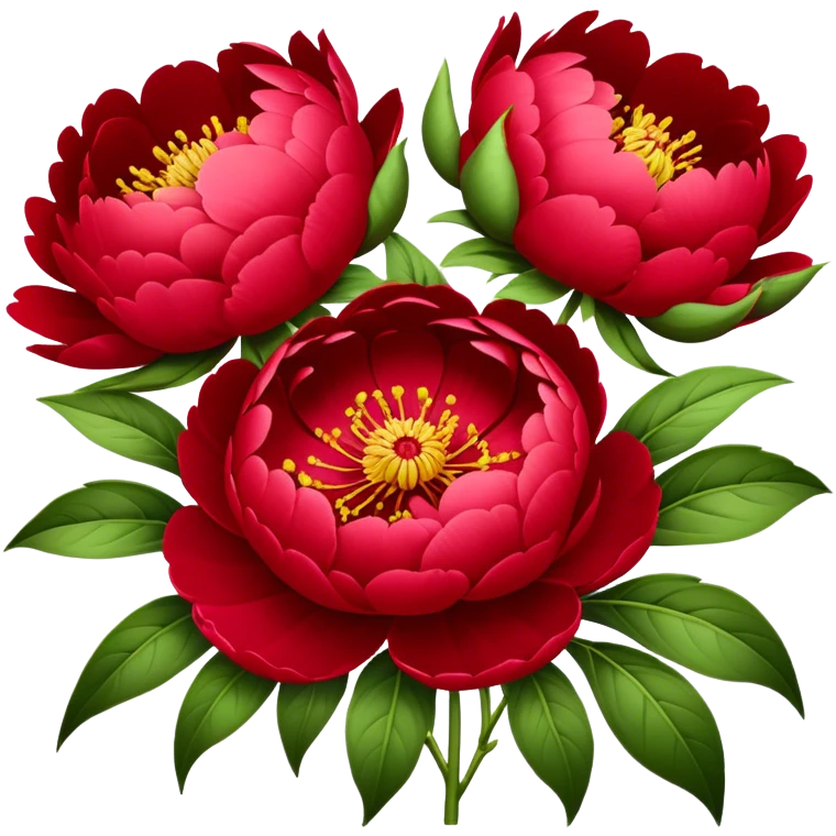 big bouquet Red Peony, luxuriant, stem, leaf emoji