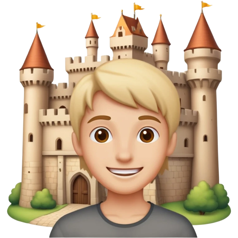 person visiting a castle, cheerful expression emoji