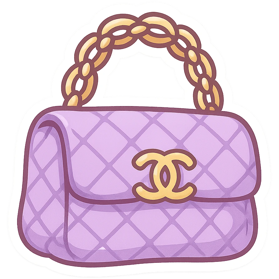 a purple Chanel purse, cute and exaggerated emoji