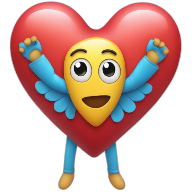 Heart with a sweet face on it, and arms and legs coming out of it emoji