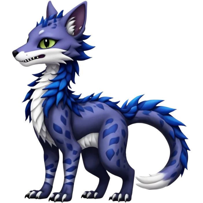 Kawaii dark edgy fantasy feline-vernid-sergal-fursona animal creature with a tufted tail full body with intricate markings  emoji
