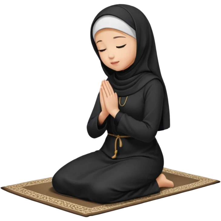 Muslim woman in black jiljab side profile praying on prayer mat  emoji