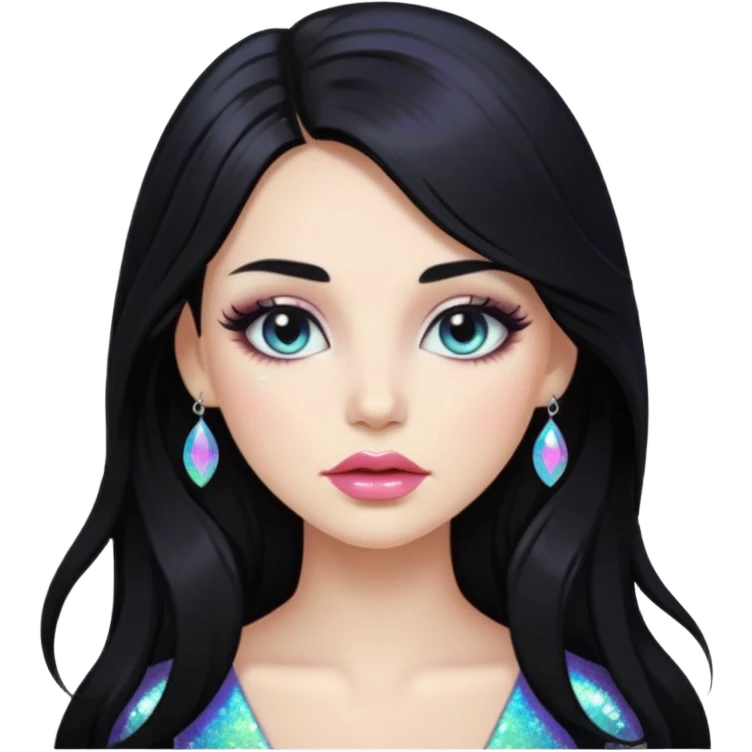 douyin long black hair glossy lips glittery iridescent white eyeshadow girl emoji
