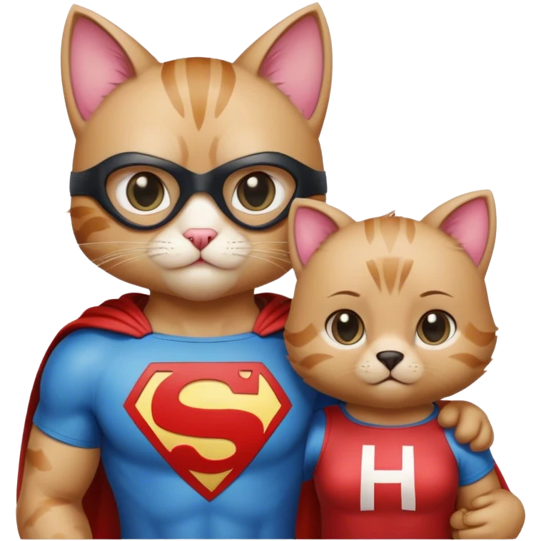 à super hero cat with a H written on his shirt and his little bear girlfriend  emoji