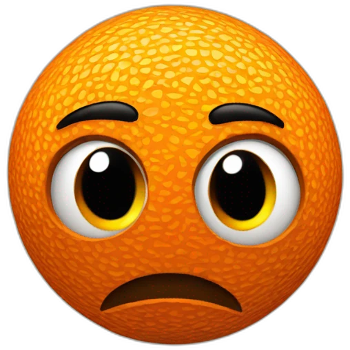 3d sphere with a cartoon orange skin texture with big thoughtful eyes emoji