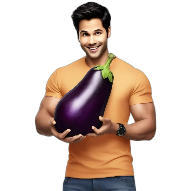 Varun dhawan having eggplant in hand emoji