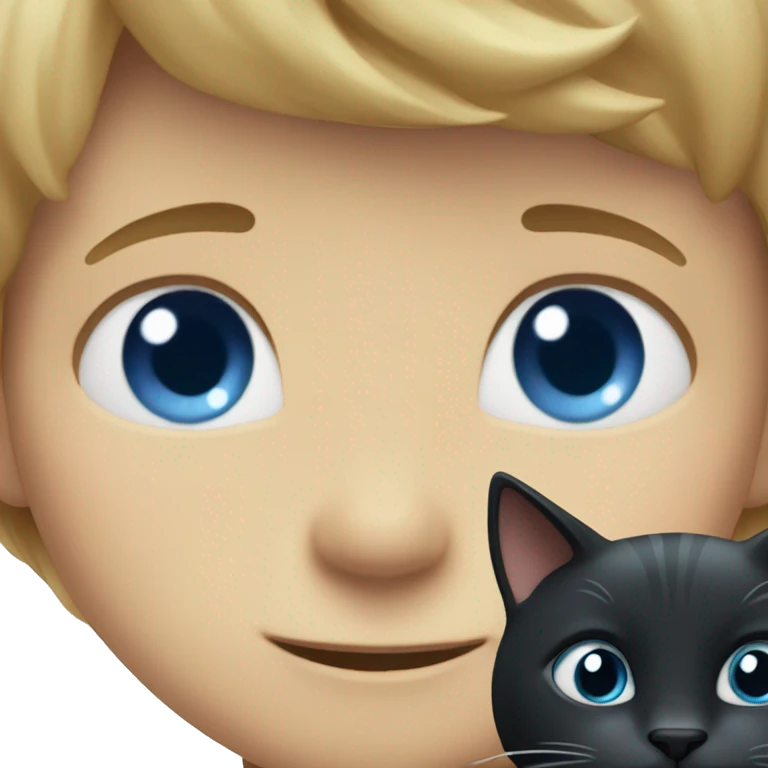 smiling boy with blue eyes with dark cat  emoji