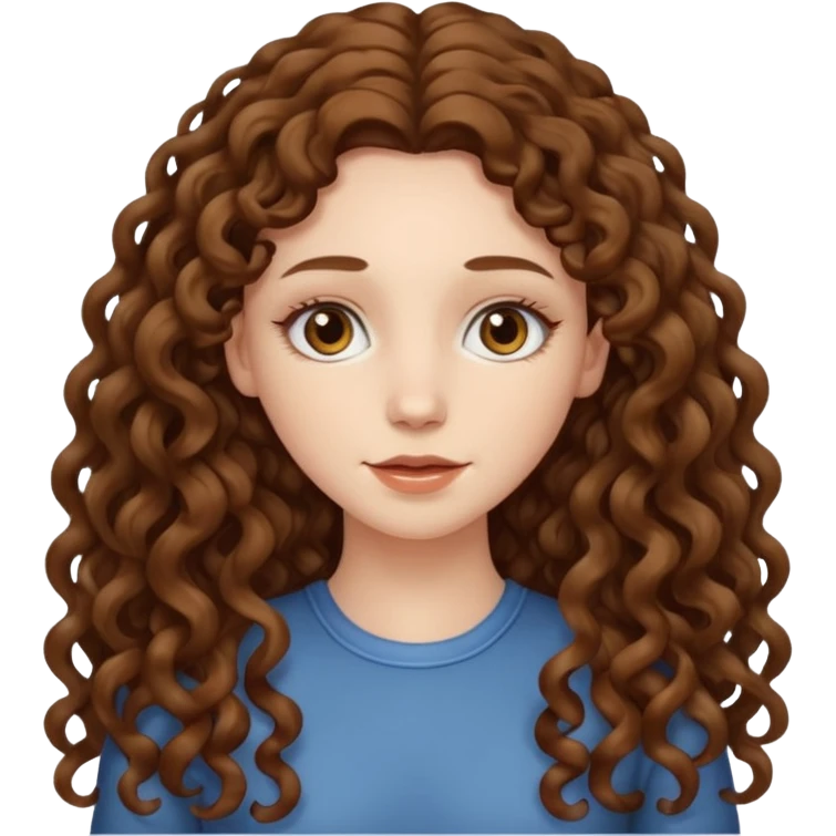 pale woman with brown curly very long hair, middle part. the hair is very long, waist length, but you can't see her waist emoji