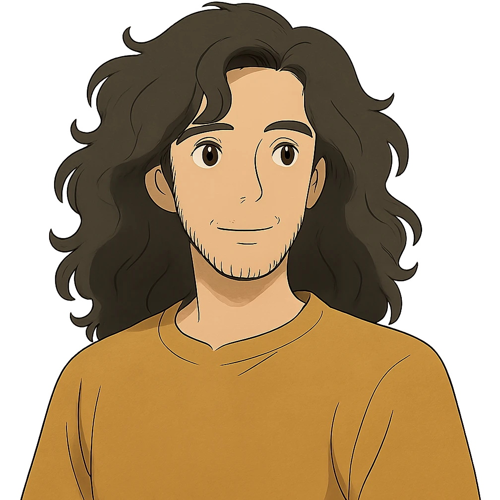 ghibli style guy with long and curly hair emoji