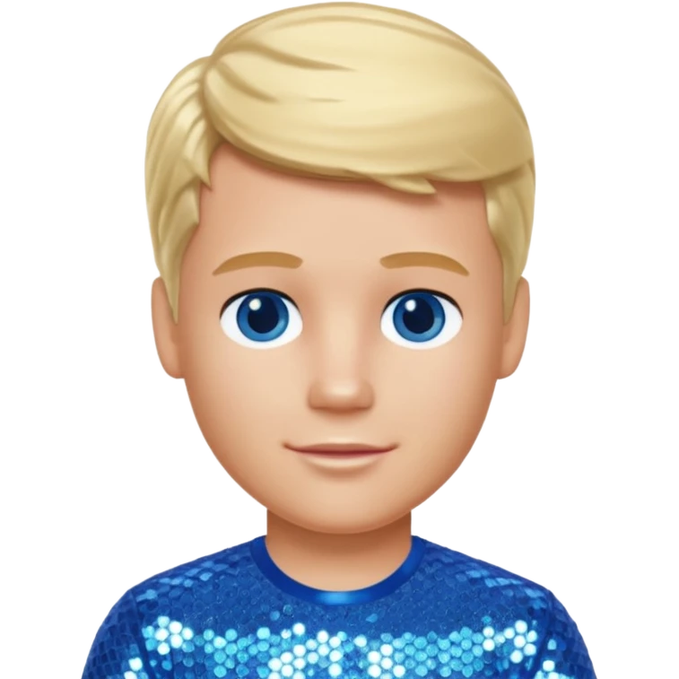 Ken from Barbie & Friends with blue eyes, blonde hair, blue sequin shirt emoji