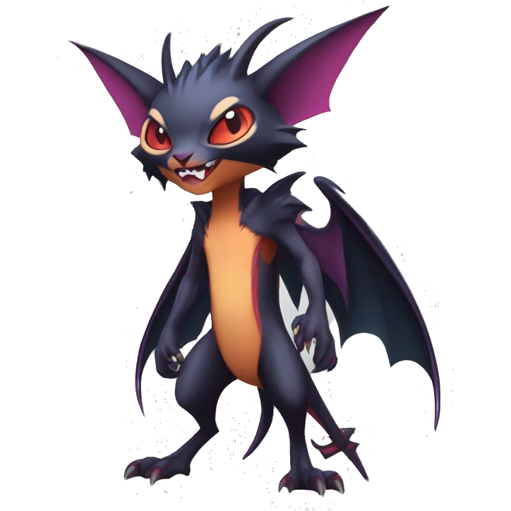  Kawaii Edgy Cool Vampiric Beautiful Noivern-Nargacuga-Litten with big Bat Ears full body emoji