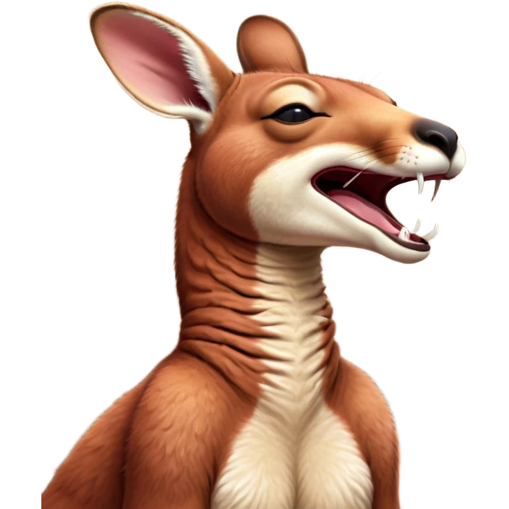 Cinematic Cute Yawning Adult Red Kangaroo Portrait Emoji, Head tilted slightly with a dramatic, wide-open yawn, showcasing a sturdy, reddish form with a distinct red kangaroo-shaped head, a relaxed elongated snout, and sleepy, half-closed eyes, Simplified yet irresistibly adorable features, highly detailed, glowing with a soft, cozy outback glow, high shine, relaxed yet expressive, stylized with a dash of whimsical charm, soft glowing outline, capturing the essence of a drowsy yet affectionate kangaroo that appears ready to stretch and yawn its way out of the screen! emoji