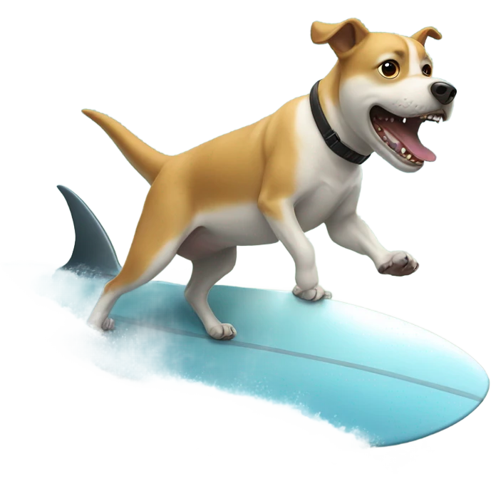 Dog surfing on a great white shark emoji