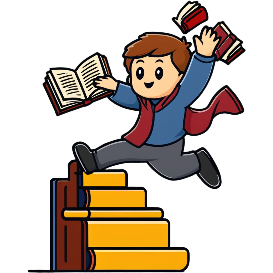Hogwarts student falling down stairs with books flying emoji