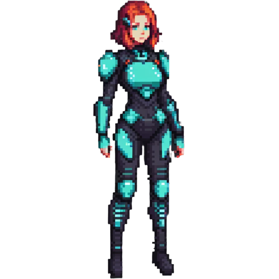 Cyberpunk female character with digital screen face, futuristic outfit emoji