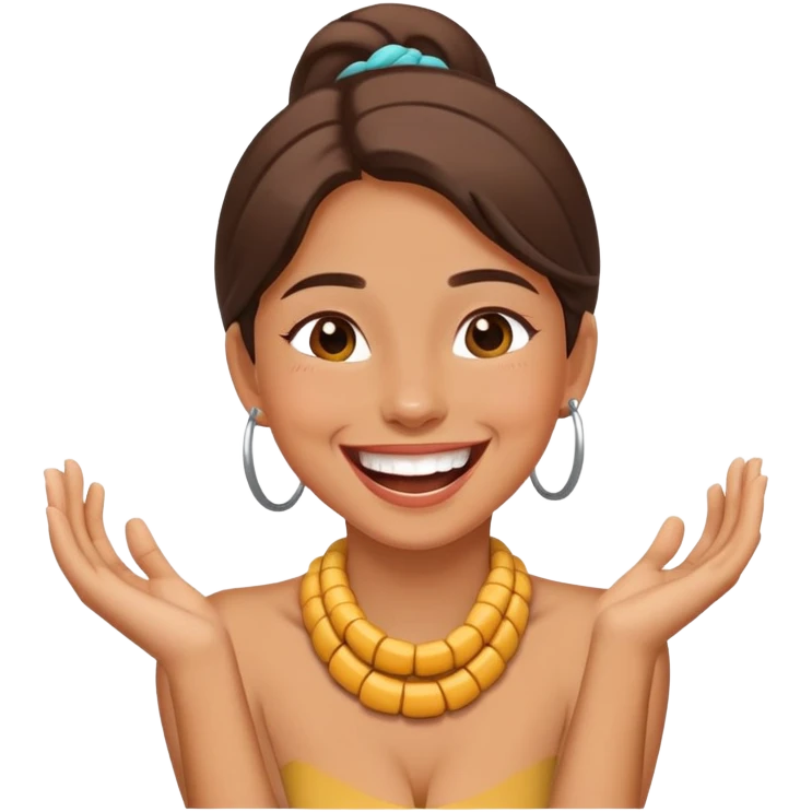 Girl with hands around her neck laughing emoji