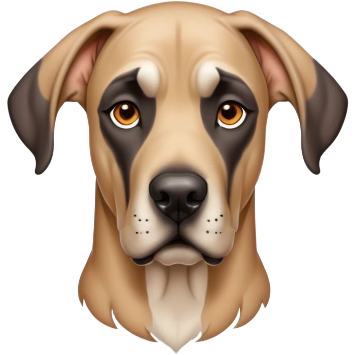 Cinematic Noble Fawn Great Dane Portrait Emoji, Poised and regal, with a towering, muscular build and a sleek, well-groomed solid fawn Fur accented by subtle dark markings, deep-set soulful amber eyes, Simplified yet sharp and sophisticated features, highly detailed, glowing with a soft, dignified glow, high shine, intelligent and gentle, stylized with an air of majesty, focused and attentive, soft glowing outline, capturing the essence of a watchful and confident guardian, so majestic it feels as though it could stride out of the screen with effortless authority! emoji