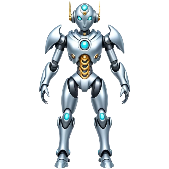 Shiny Futuristic Mechanical Glossy Celestial Godly Divine Metal-Cyborg-Fakemon-Pokemon-Digimon-Spectrobes-fusion, full body emoji