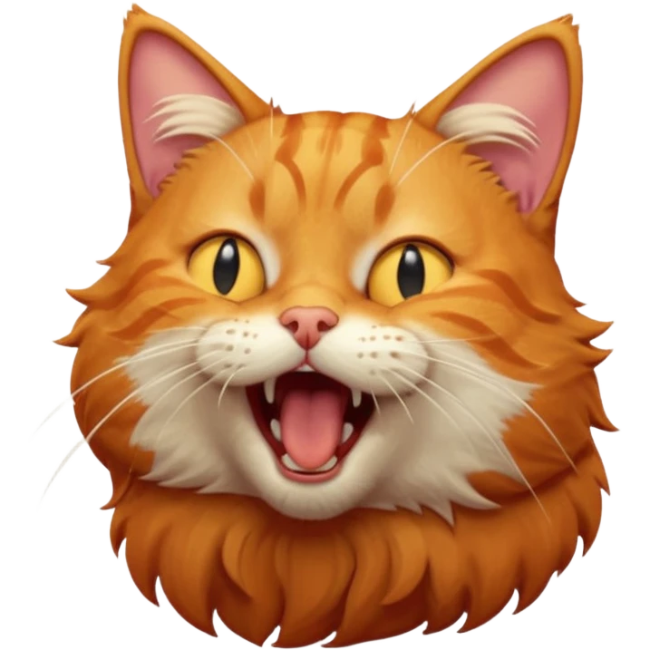 A high-resolution photo-realistic digital illustration of a solid ginger tabby cat, head titled up yawning emoji
