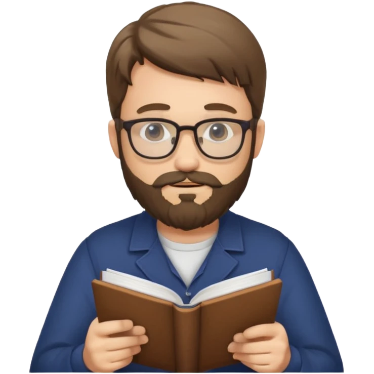 bearded man with glasses studying emoji