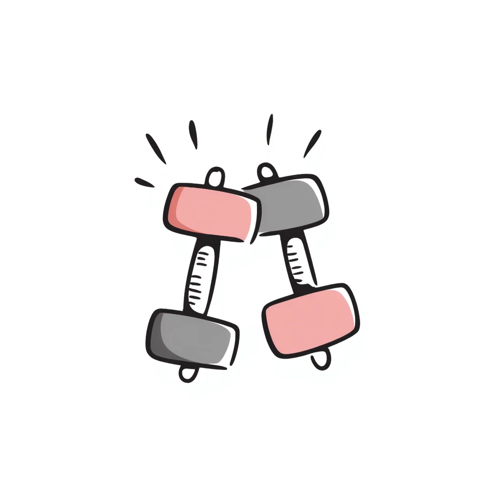A pair of dumbbells/hand weights for exercise in pastel colors (dd9fb0, ffc6d3, a3bfc9, c4bee2, f1b091), hand-drawn doodle style emoji