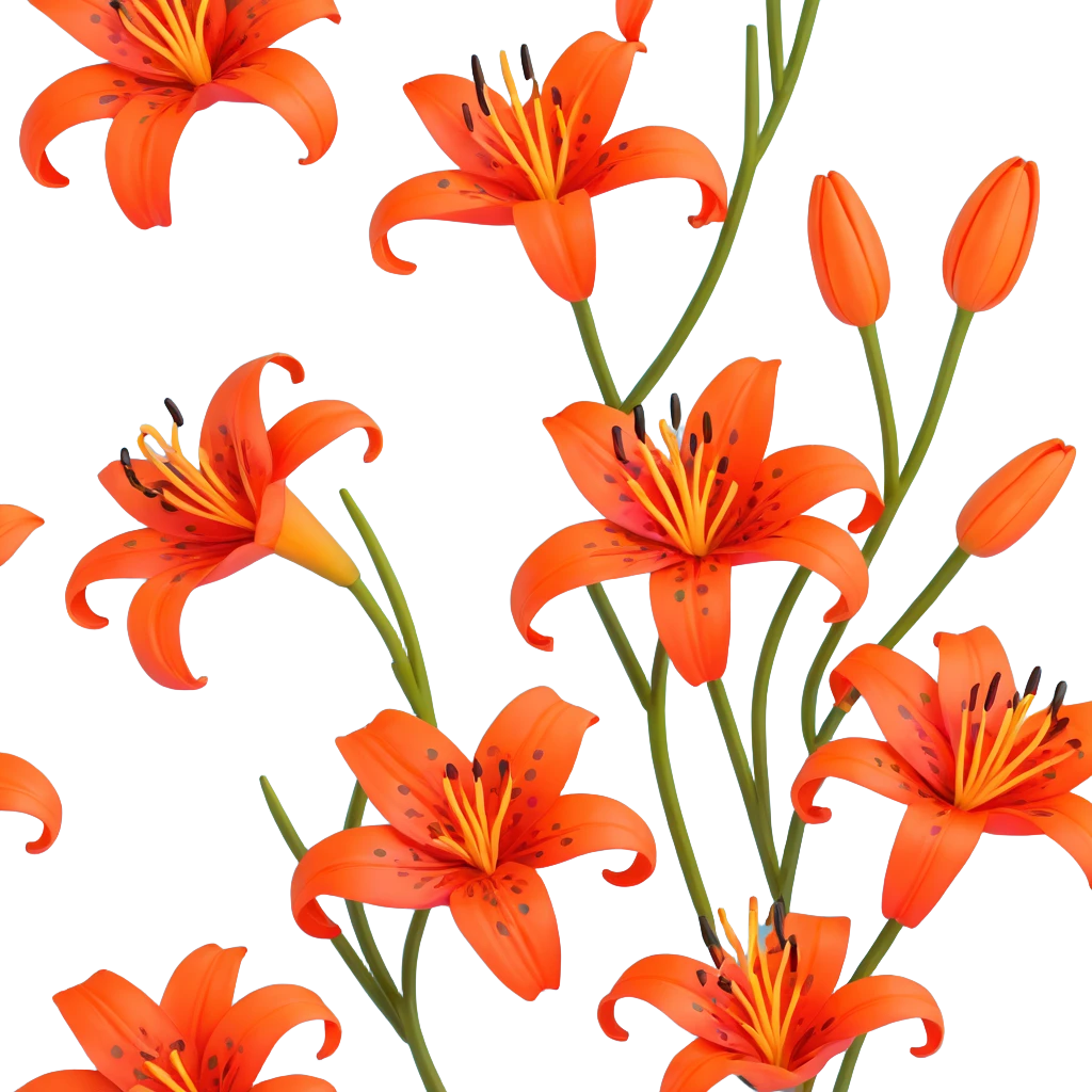 Traditional Japanese tiger lily (oniyuri) flower with elegant sumi-e inspired style, vibrant orange-red petals with black spots, delicate brush-like strokes, zen aesthetic emoji