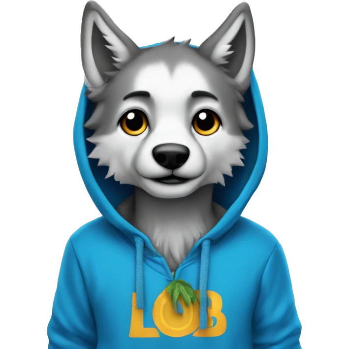 Lobo bonito con hoddie azul que dice UDLA emoji