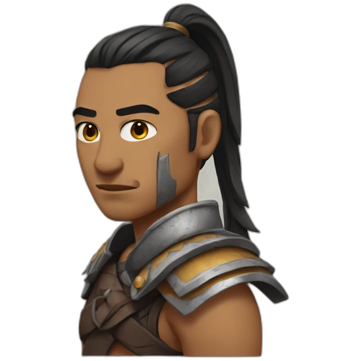 A male warrior with badass face scars across the face and lips with long pony tail emoji