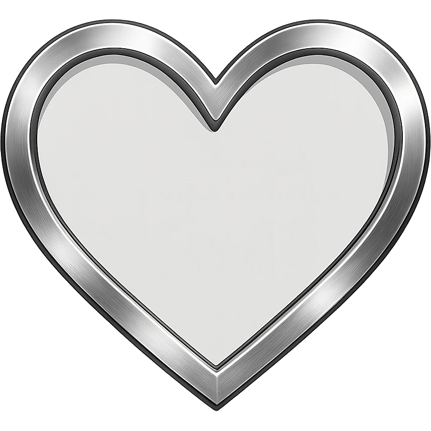 heart with a metallic silver border, clean digital illustration emoji